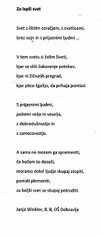 Janja Winkler, 8.r., Za lepši svet Janja Winkler, 8.r., Za lepši svet